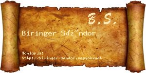 Biringer Sándor névjegykártya